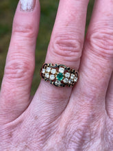 Load image into Gallery viewer, Vintage Victorian Revival 13k Yellow Gold Emerald Diamond and Black Enamel Ring