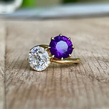 Load image into Gallery viewer, 14k Yellow Gold Amethyst and Moissanite Moi et Toi Ring