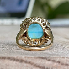 Load image into Gallery viewer, Vintage Platinum and 14K Gold Turquoise and Diamond Cushion Shape Ring