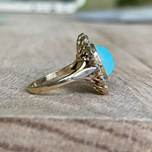 Load image into Gallery viewer, Vintage Platinum and 14K Gold Turquoise and Diamond Cushion Shape Ring