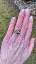 Load image into Gallery viewer, Vintage Victorian Revival 13k Yellow Gold Emerald Diamond and Black Enamel Ring