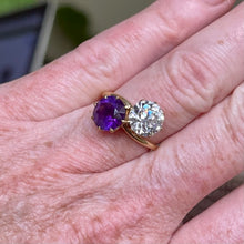 Load image into Gallery viewer, 14k Yellow Gold Amethyst and Moissanite Moi et Toi Ring
