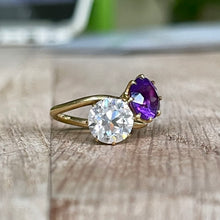 Load image into Gallery viewer, 14k Yellow Gold Amethyst and Moissanite Moi et Toi Ring
