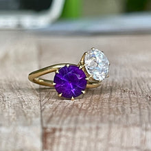 Load image into Gallery viewer, 14k Yellow Gold Amethyst and Moissanite Moi et Toi Ring