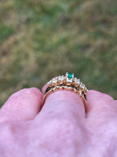 Load image into Gallery viewer, Vintage Victorian Revival 13k Yellow Gold Emerald Diamond and Black Enamel Ring