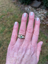 Load image into Gallery viewer, Vintage Victorian Revival 13k Yellow Gold Emerald Diamond and Black Enamel Ring