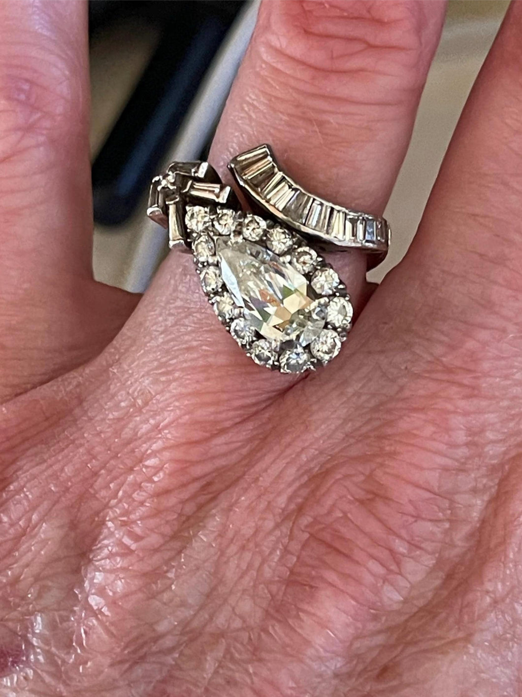 Vintage Platinum Pear Shape Diamond Statement Ring