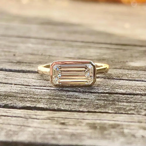 GIA 1.70 Carat L SI1 Emerald Cut Natural Elongated Diamond East West Bezel Set Engagement Ring