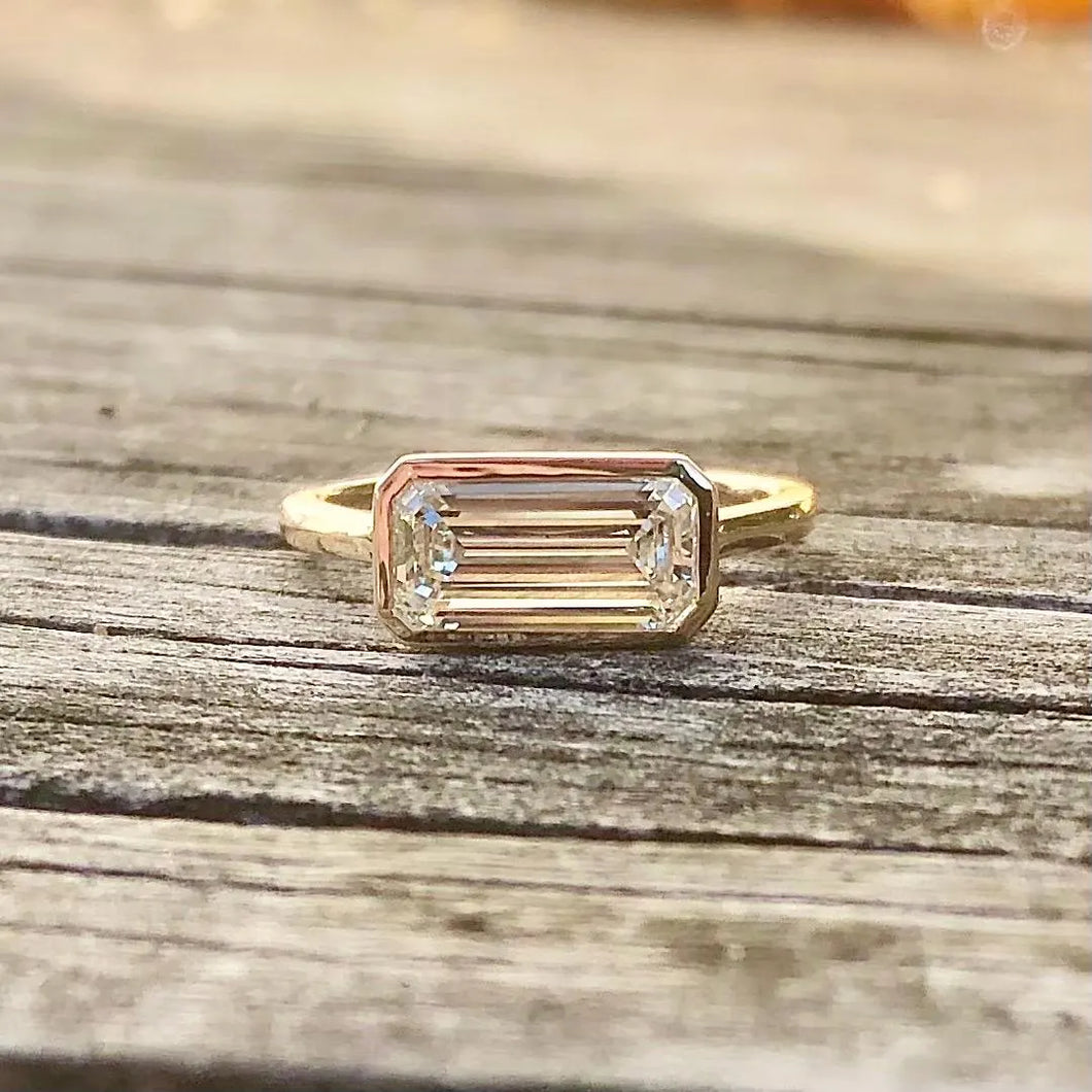GIA 1.70 Carat L SI1 Emerald Cut Natural Elongated Diamond East West Bezel Set Engagement Ring