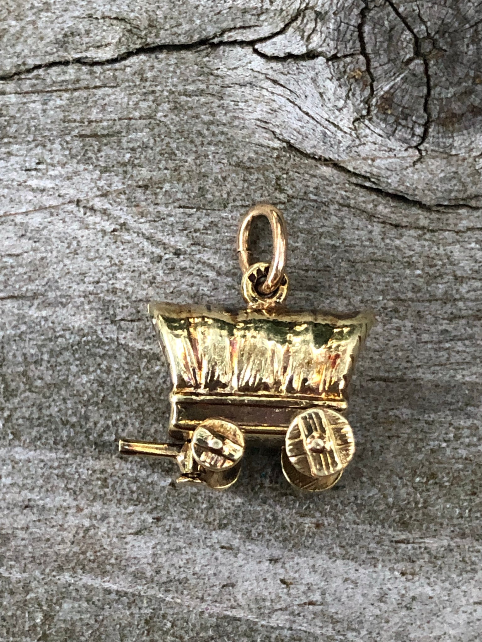 Gold Horse & Cart Charm with Moving Wheels