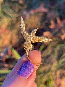18k Yellow Flying Swallowtail Bird Pendant