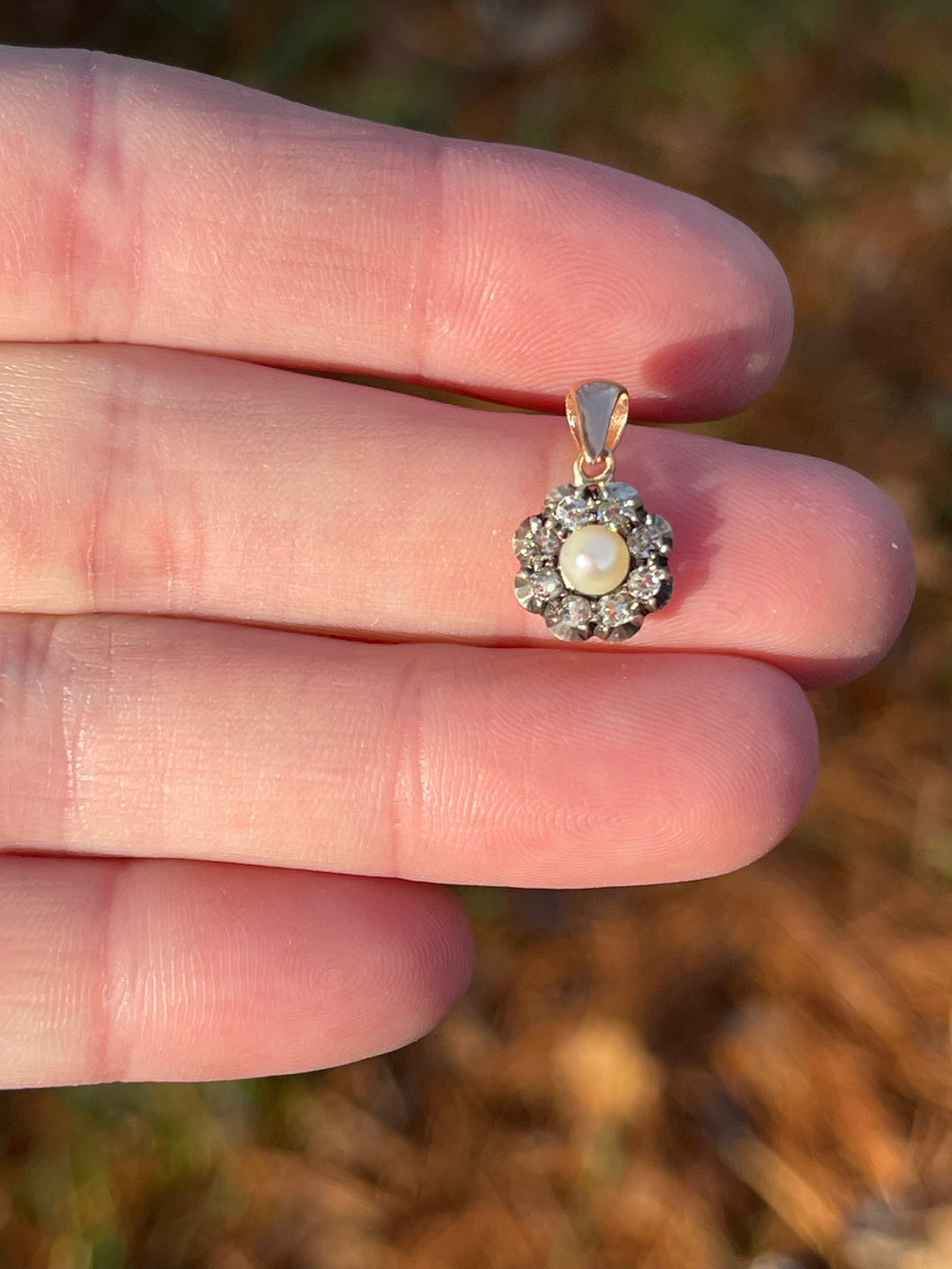 Antique Pearl and Diamond Cluster Pendant