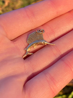14k Yellow Gold Pacific Sailfish Marlin Charm